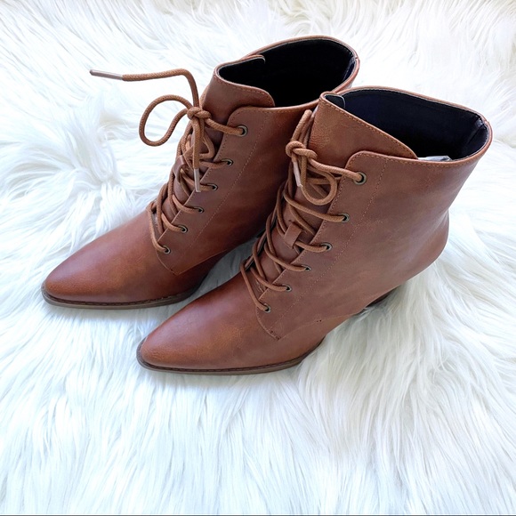 Lace up ankle booties boots camel brown leather heeled heels - Picture 9 of 11